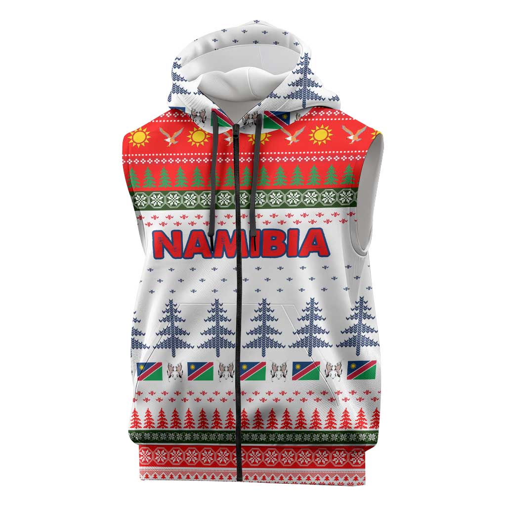 Namibia Christmas Sleeveless Zip Hoodie Coat of Arm National Flag Motif - African Pride