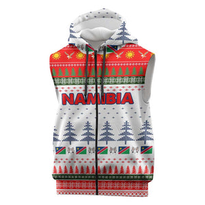 Namibia Christmas Sleeveless Zip Hoodie Coat of Arm National Flag Motif - African Pride
