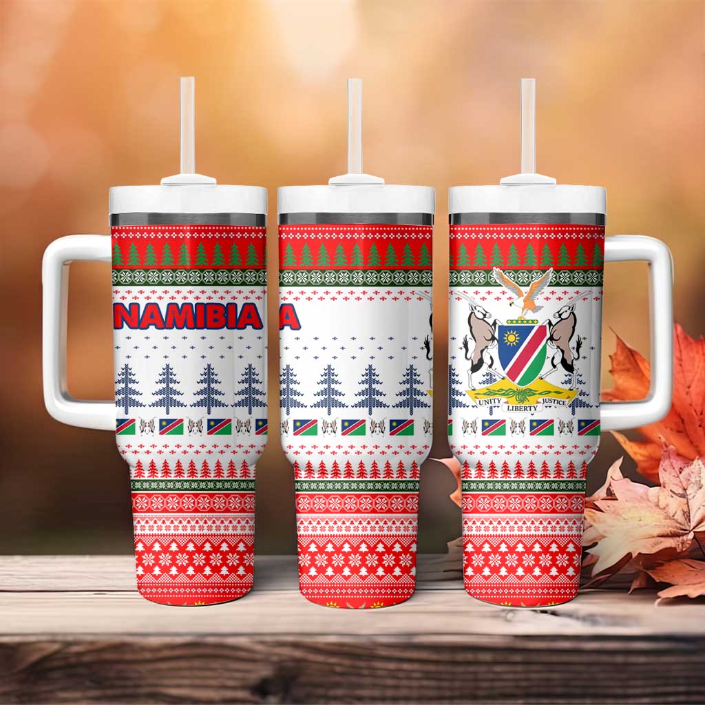 Namibia Christmas Tumbler With Handle Coat of Arm National Flag Motif - African Pride