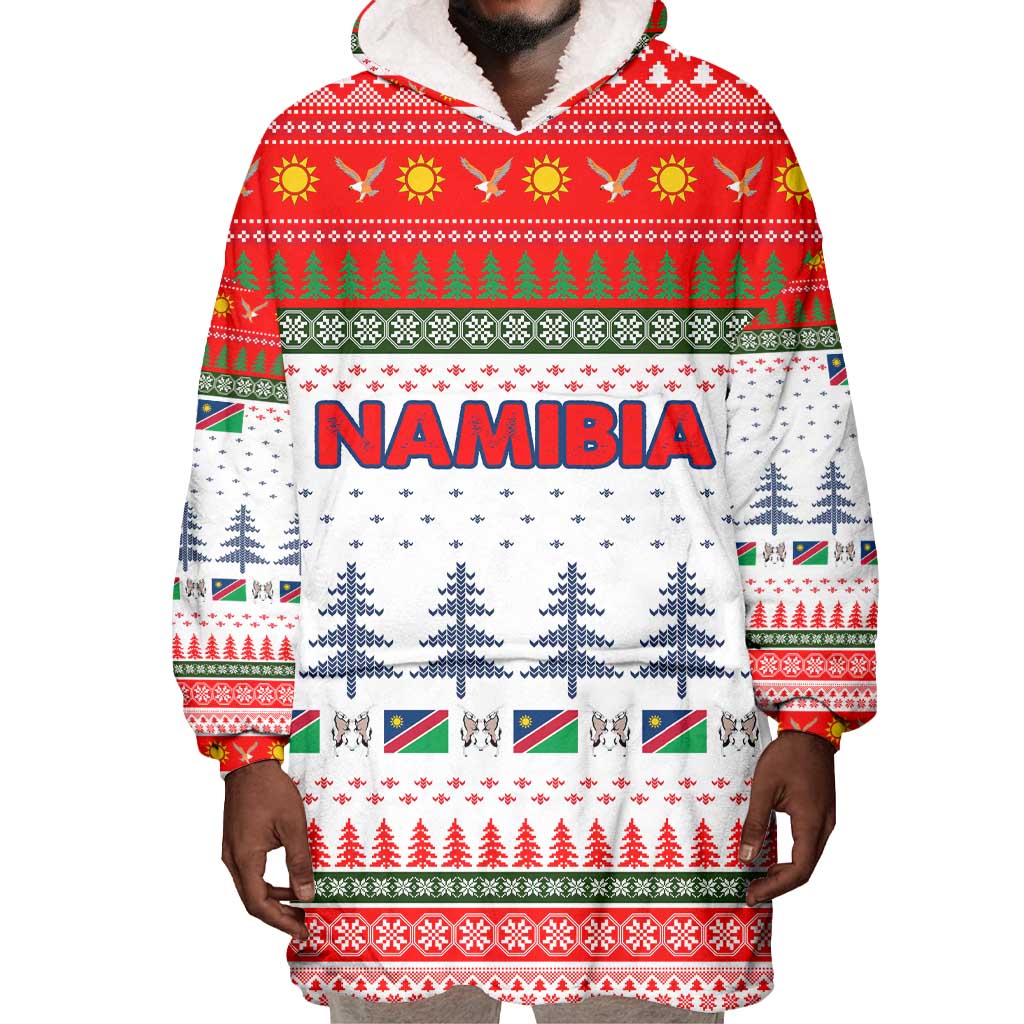 Namibia Christmas Wearable Blanket Hoodie Coat of Arm National Flag Motif - African Pride