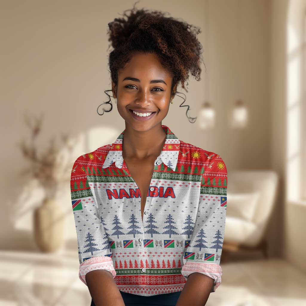 Namibia Christmas Women Casual Shirt Coat of Arm National Flag Motif - African Pride