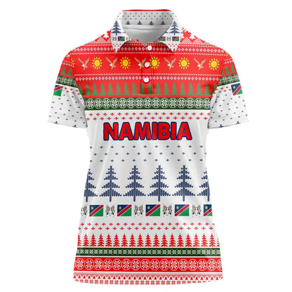 Namibia Christmas Women Polo Shirt Coat of Arm National Flag Motif - African Pride
