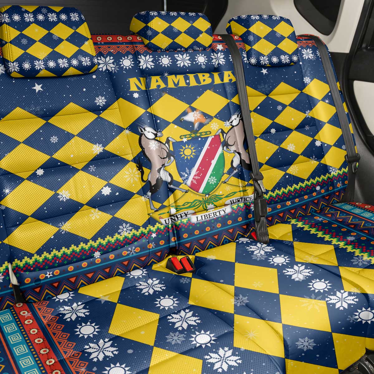 Namibia Christmas Back Car Seat Cover Coat of Arms and Flag Map Motif - African Pride