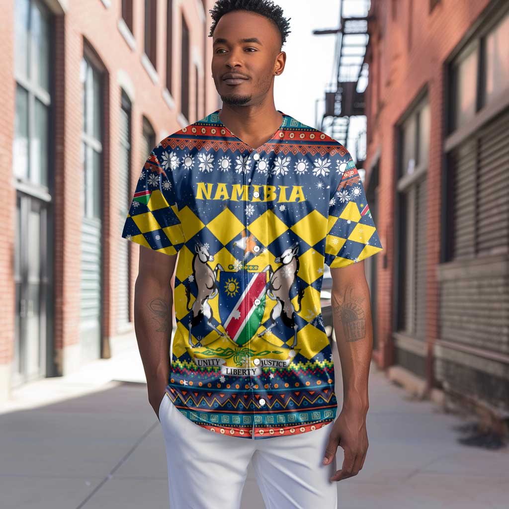 Namibia Christmas Baseball Jersey Coat of Arms and Flag Map Motif - African Pride