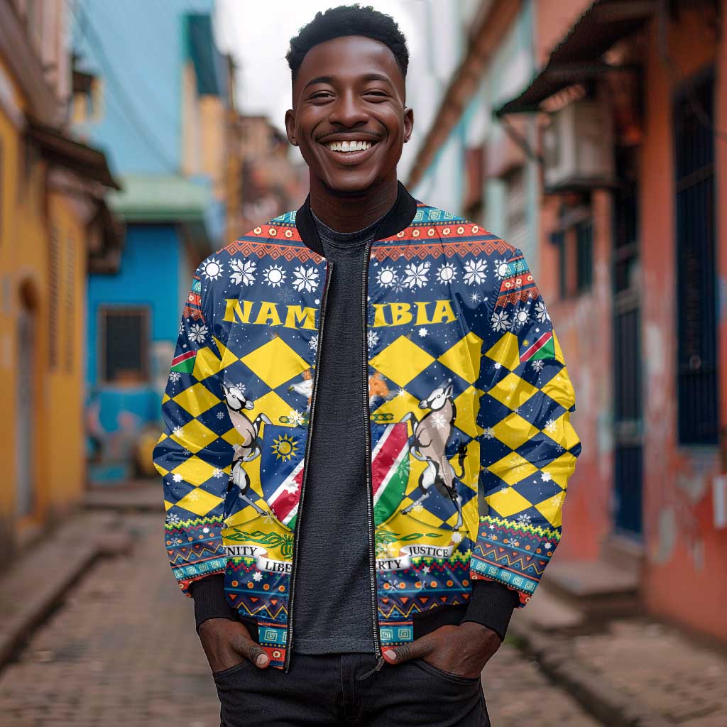 Namibia Christmas Bomber Jacket Coat of Arms and Flag Map Motif - African Pride