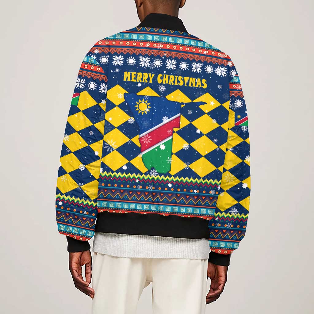 Namibia Christmas Bomber Jacket Coat of Arms and Flag Map Motif - African Pride
