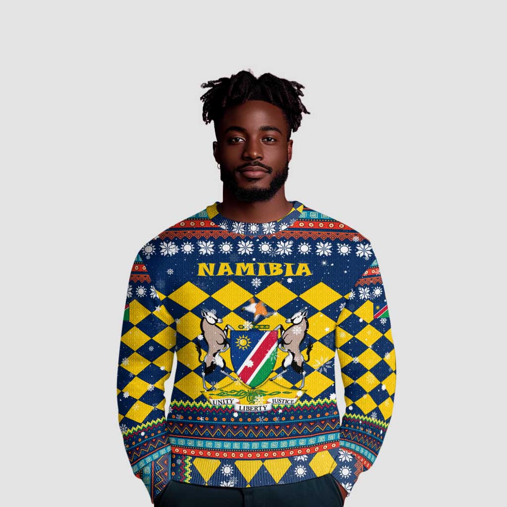 Namibia Christmas Ugly Christmas Sweater Coat of Arms and Flag Map Motif - African Pride
