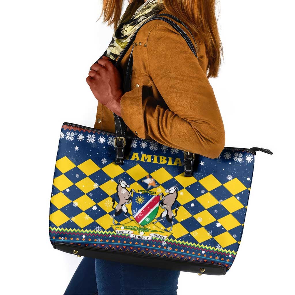 Namibia Christmas Leather Tote Bag Coat of Arms and Flag Map Motif - African Pride