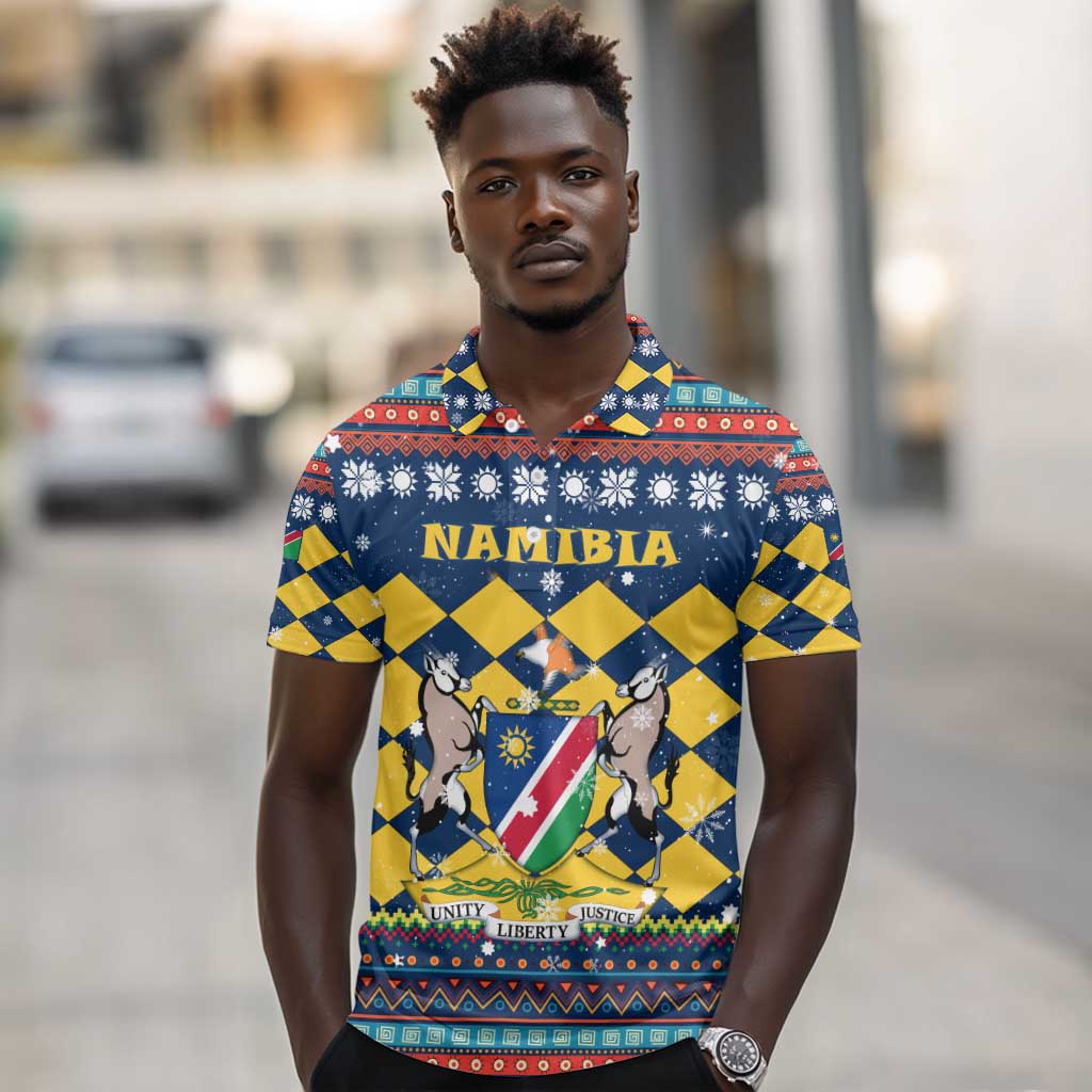 Namibia Christmas Polo Shirt Coat of Arms and Flag Map Motif - African Pride