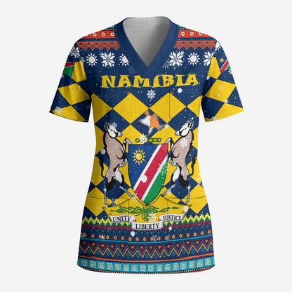 Namibia Christmas Scrub Top Coat of Arms and Flag Map Motif - African Pride