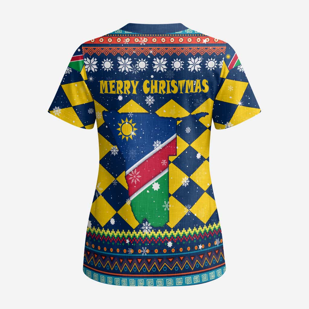 Namibia Christmas Scrub Top Coat of Arms and Flag Map Motif - African Pride