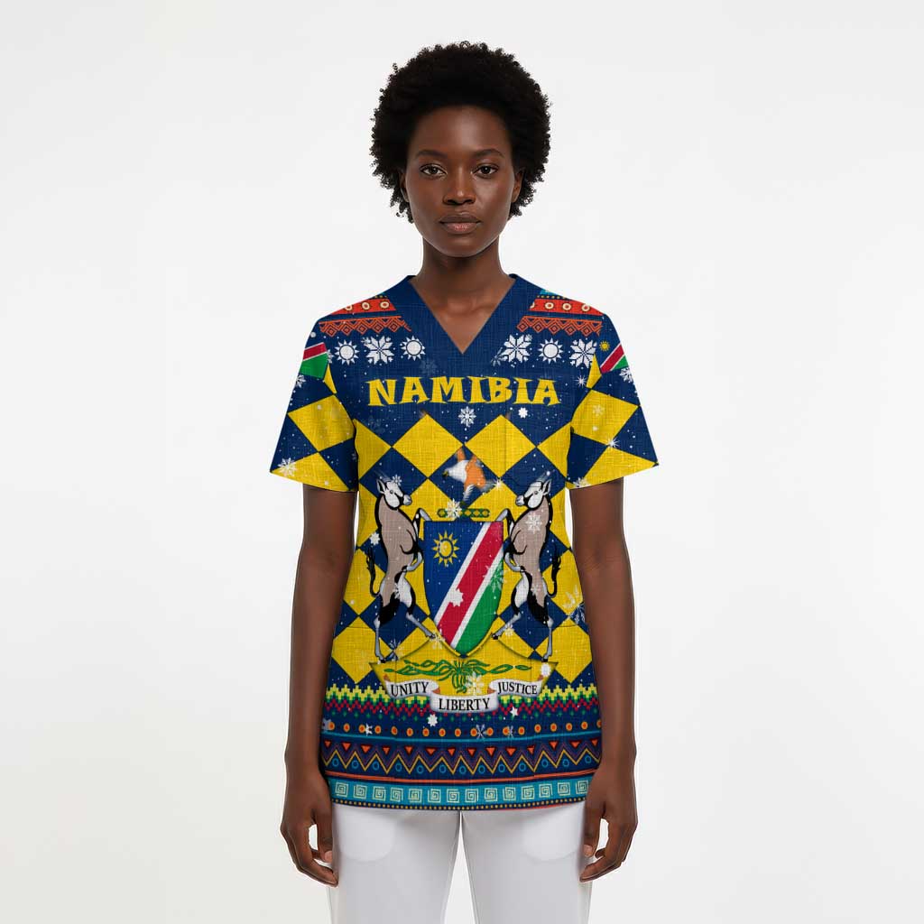 Namibia Christmas Scrub Top Coat of Arms and Flag Map Motif - African Pride