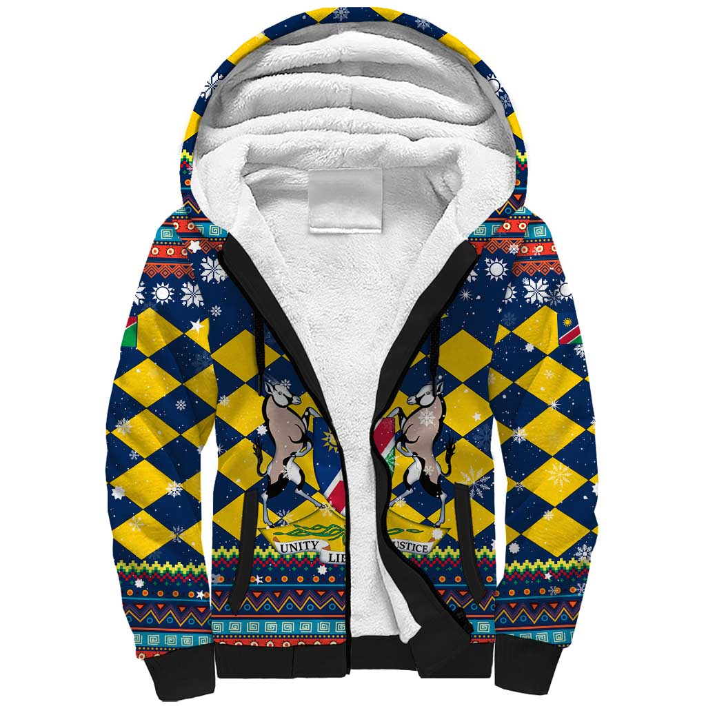 Namibia Christmas Sherpa Hoodie Coat of Arms and Flag Map Motif - African Pride
