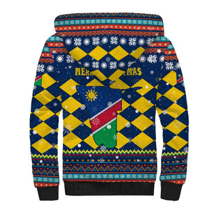 Namibia Christmas Sherpa Hoodie Coat of Arms and Flag Map Motif - African Pride