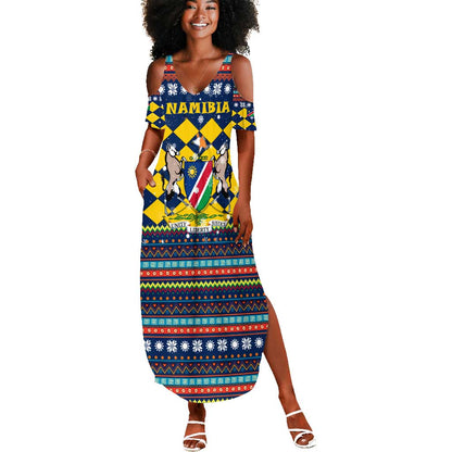 Namibia Christmas Summer Maxi Dress Coat of Arms and Flag Map Motif - African Pride