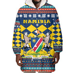 Namibia Christmas Wearable Blanket Hoodie Coat of Arms and Flag Map Motif - African Pride