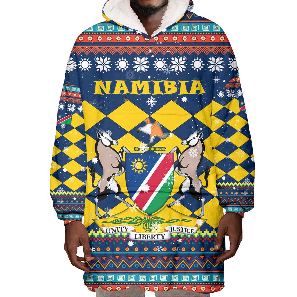 Namibia Christmas Wearable Blanket Hoodie Coat of Arms and Flag Map Motif - African Pride