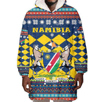 Namibia Christmas Wearable Blanket Hoodie Coat of Arms and Flag Map Motif - African Pride