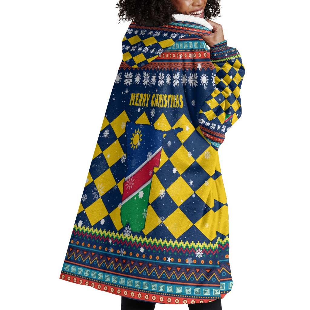 Namibia Christmas Wearable Blanket Hoodie Coat of Arms and Flag Map Motif - African Pride