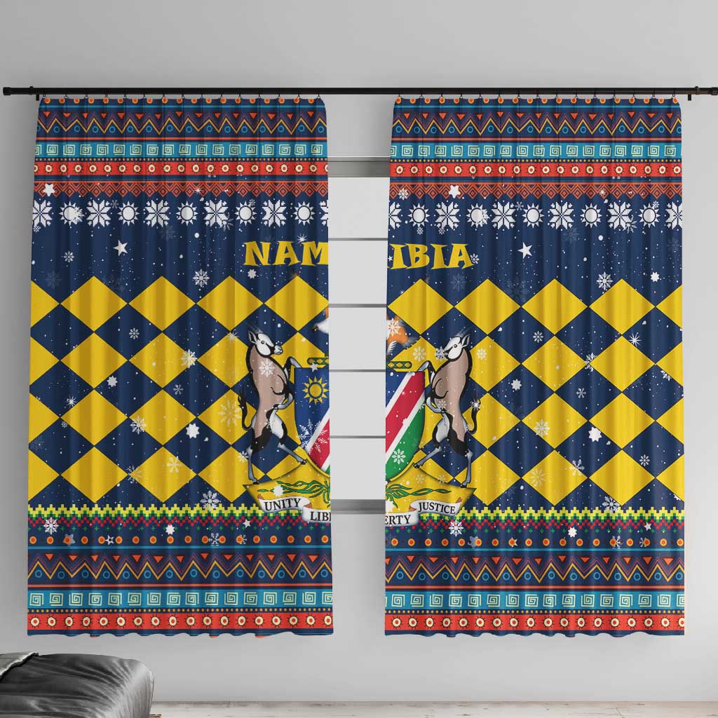 Namibia Christmas Window Curtain Coat of Arms and Flag Map Motif - African Pride