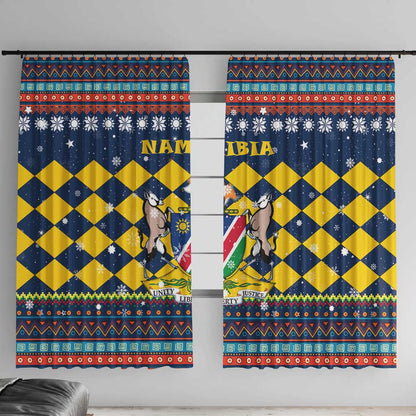 Namibia Christmas Window Curtain Coat of Arms and Flag Map Motif - African Pride
