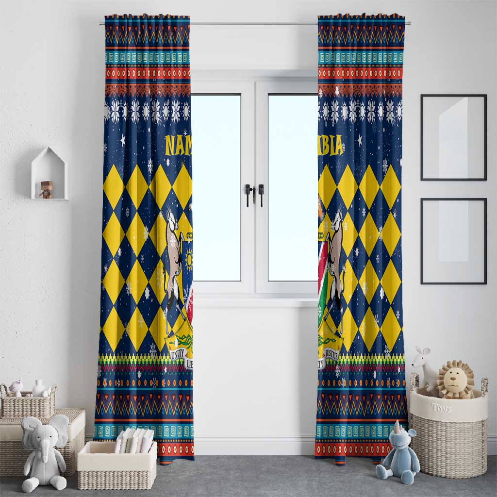 Namibia Christmas Window Curtain Coat of Arms and Flag Map Motif - African Pride