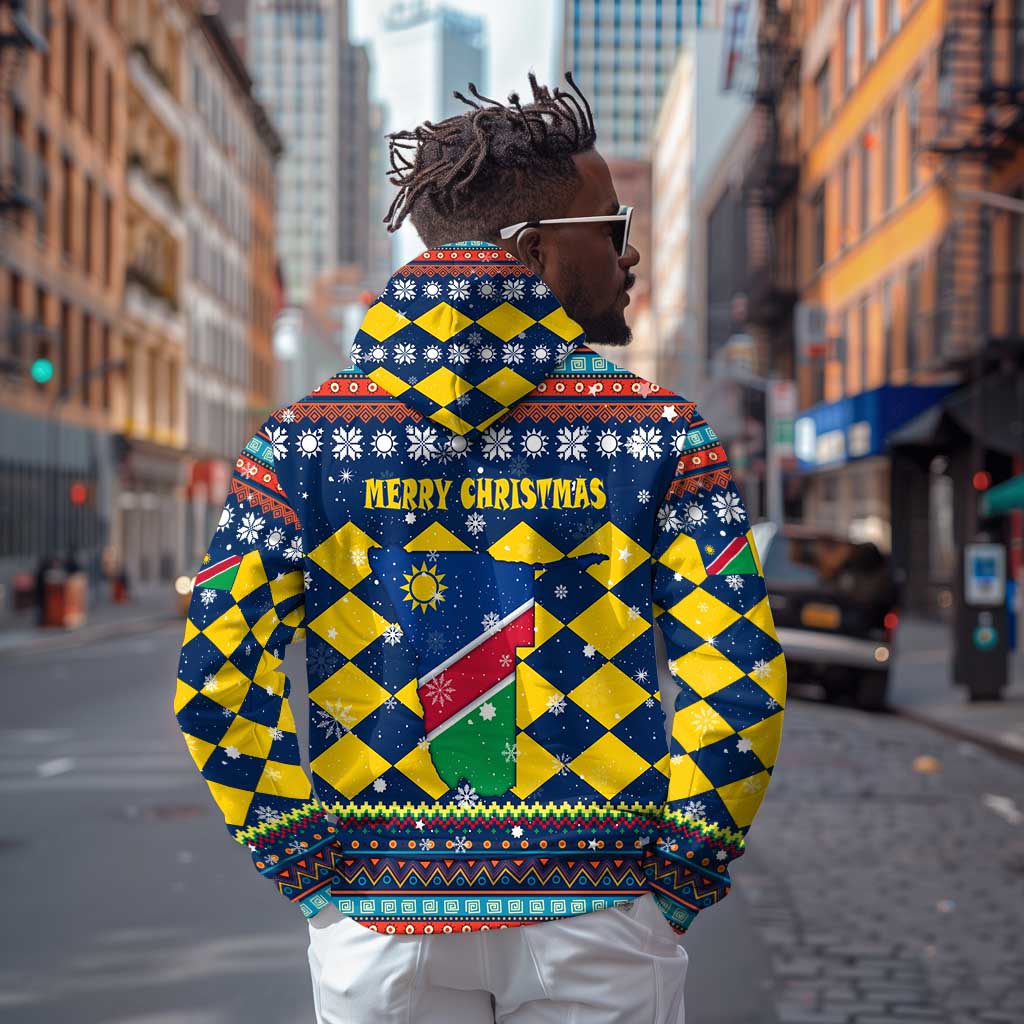 Namibia Christmas Zip Hoodie Coat of Arms and Flag Map Motif - African Pride