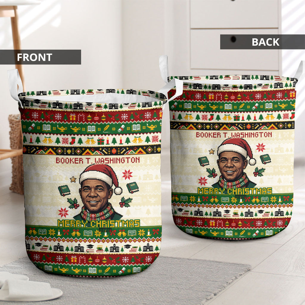 Booker T. Washington Christmas Santa Laundry Basket Black History Ugly Pixel Pattern