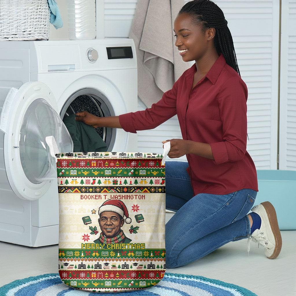 Booker T. Washington Christmas Santa Laundry Basket Black History Ugly Pixel Pattern