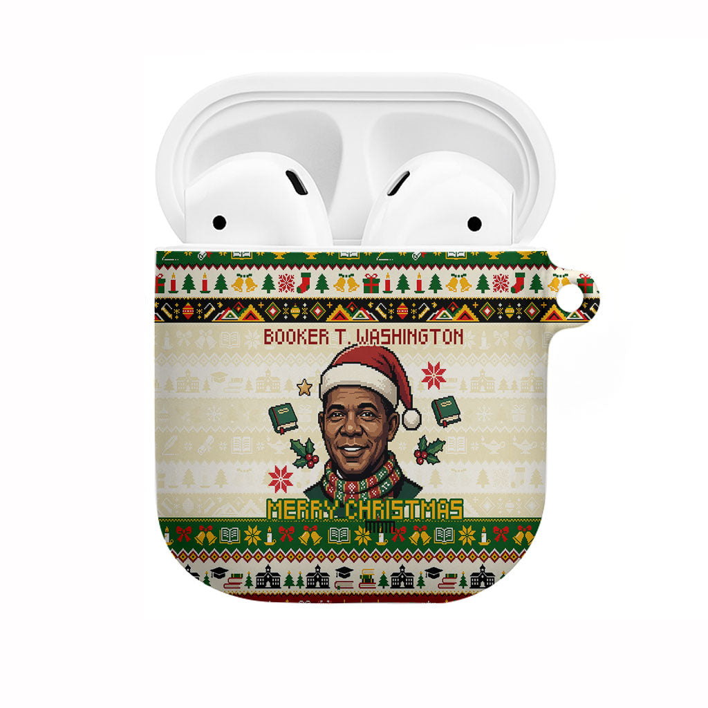 Booker T. Washington Christmas Santa AirPods Case Black History Ugly Pixel Pattern