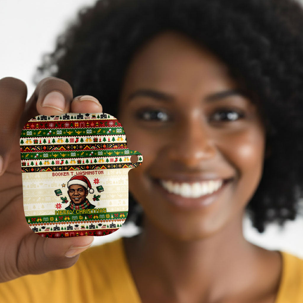 Booker T. Washington Christmas Santa AirPods Case Black History Ugly Pixel Pattern