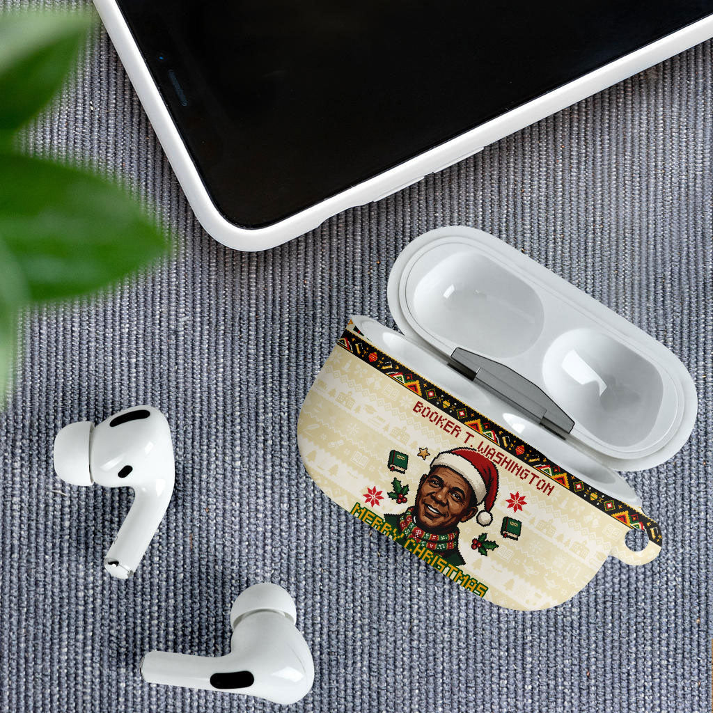 Booker T. Washington Christmas Santa AirPods Case Black History Ugly Pixel Pattern