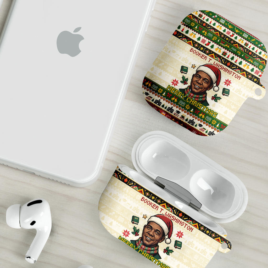 Booker T. Washington Christmas Santa AirPods Case Black History Ugly Pixel Pattern