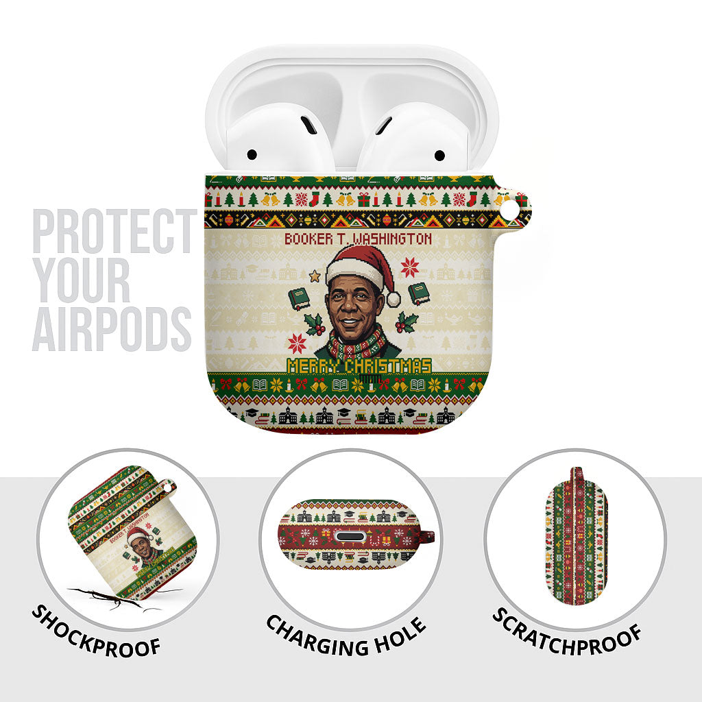 Booker T. Washington Christmas Santa AirPods Case Black History Ugly Pixel Pattern