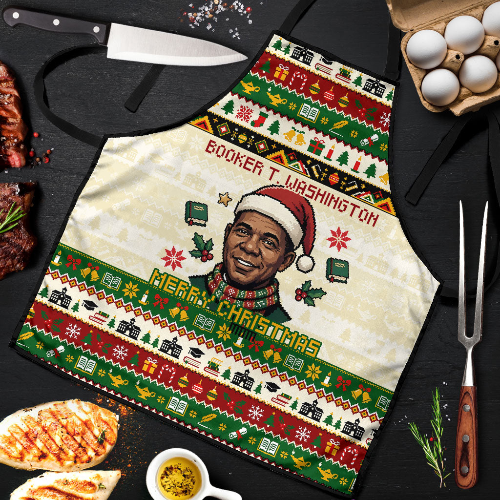 Booker T. Washington Christmas Santa Apron Black History Ugly Pixel Pattern