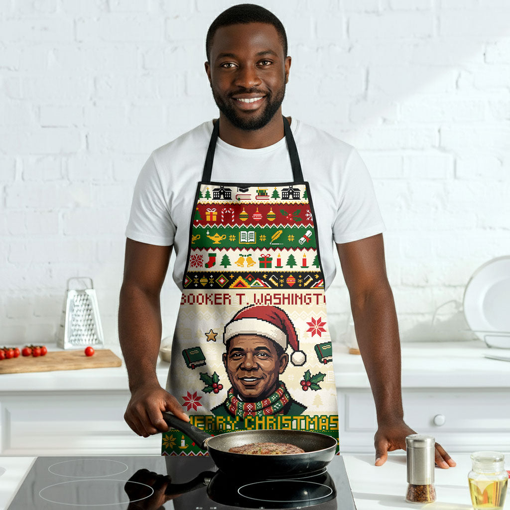 Booker T. Washington Christmas Santa Apron Black History Ugly Pixel Pattern