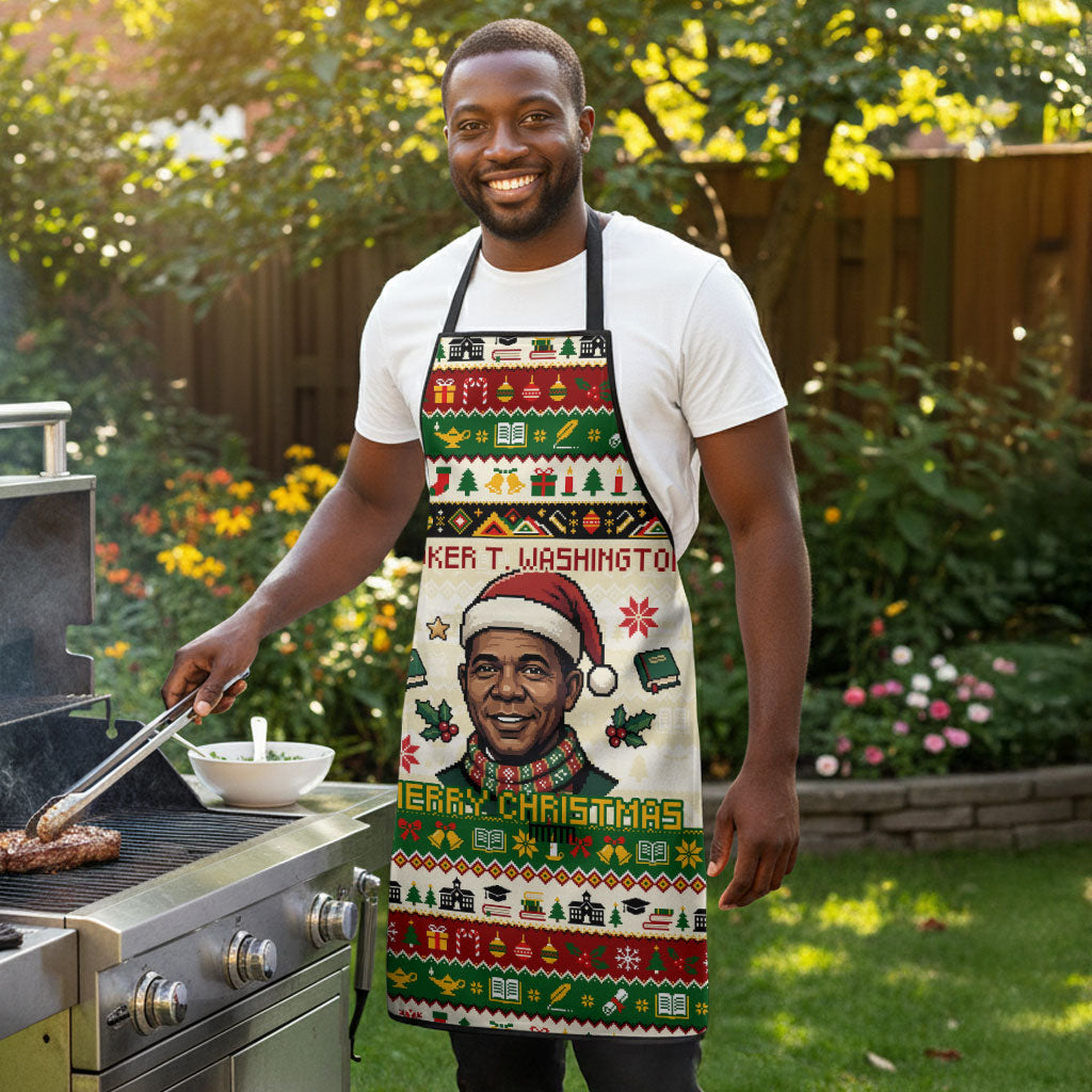Booker T. Washington Christmas Santa Apron Black History Ugly Pixel Pattern