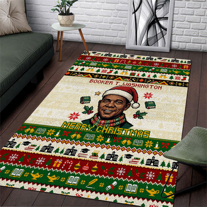 Booker T. Washington Christmas Santa Area Rug Black History Ugly Pixel Pattern