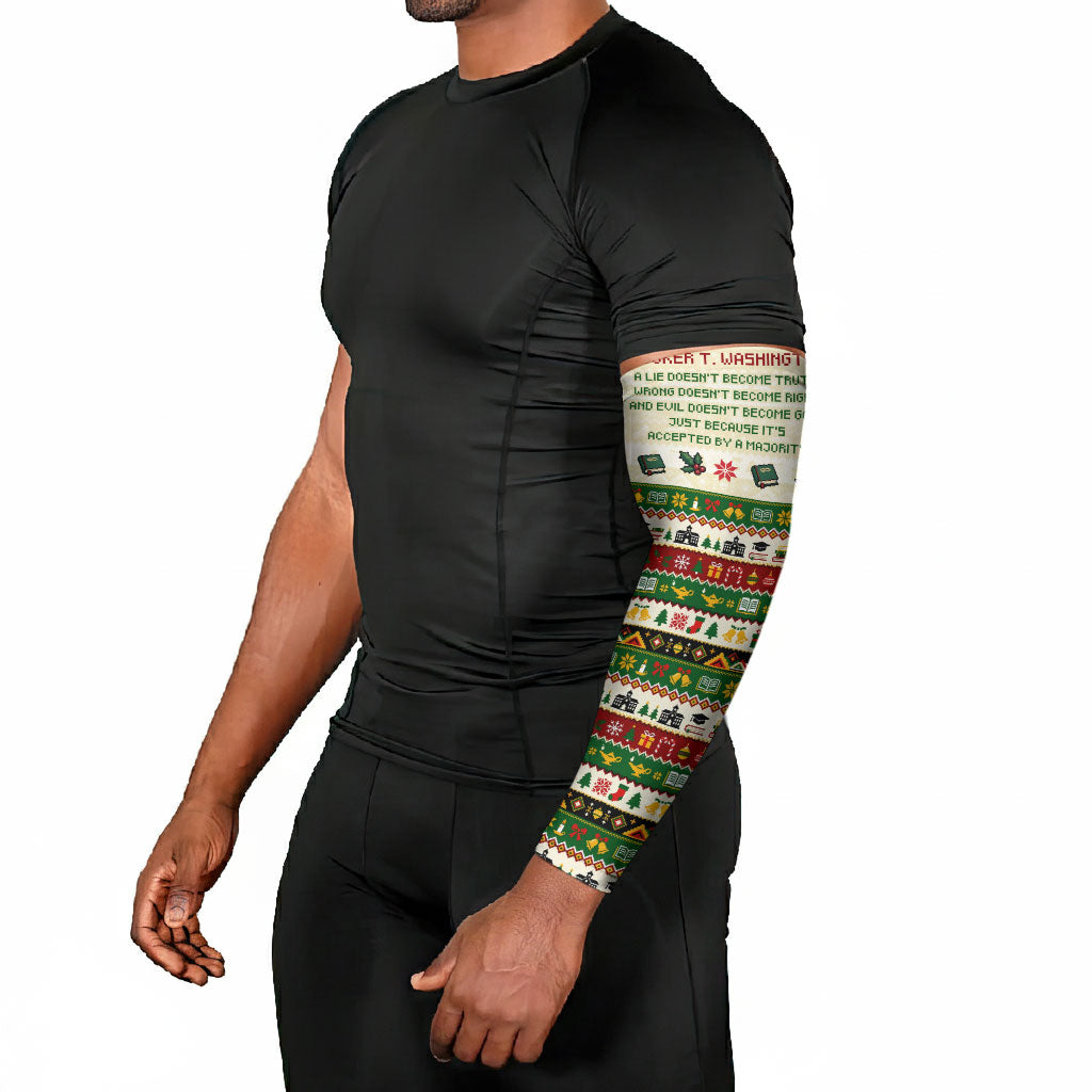 Booker T. Washington Christmas Santa Arm Sleeves Black History Ugly Pixel Pattern