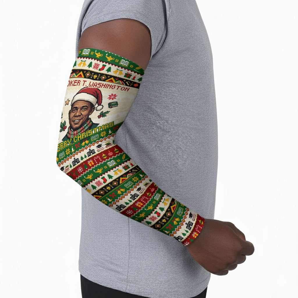 Booker T. Washington Christmas Santa Arm Sleeves Black History Ugly Pixel Pattern