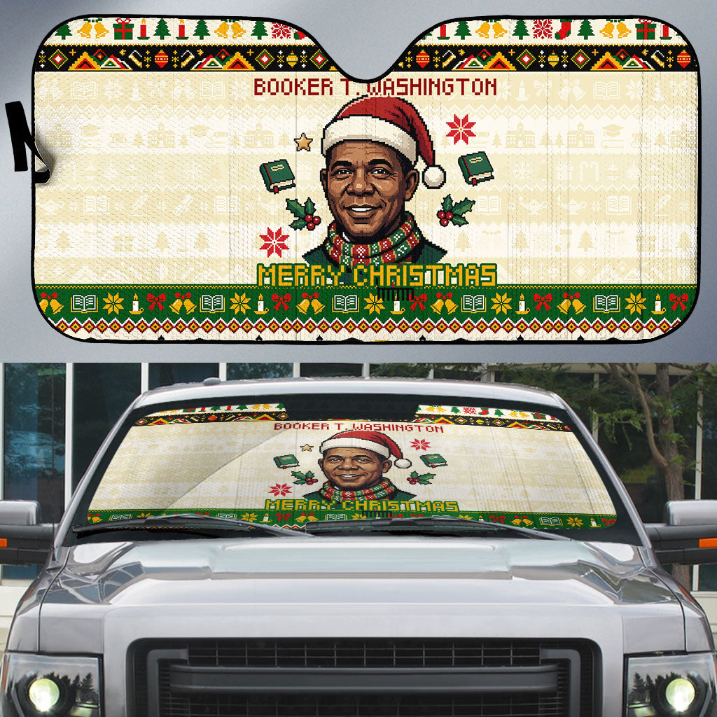 Booker T. Washington Christmas Santa Auto Sun Shade Black History Ugly Pixel Pattern