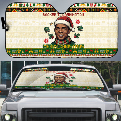 Booker T. Washington Christmas Santa Auto Sun Shade Black History Ugly Pixel Pattern