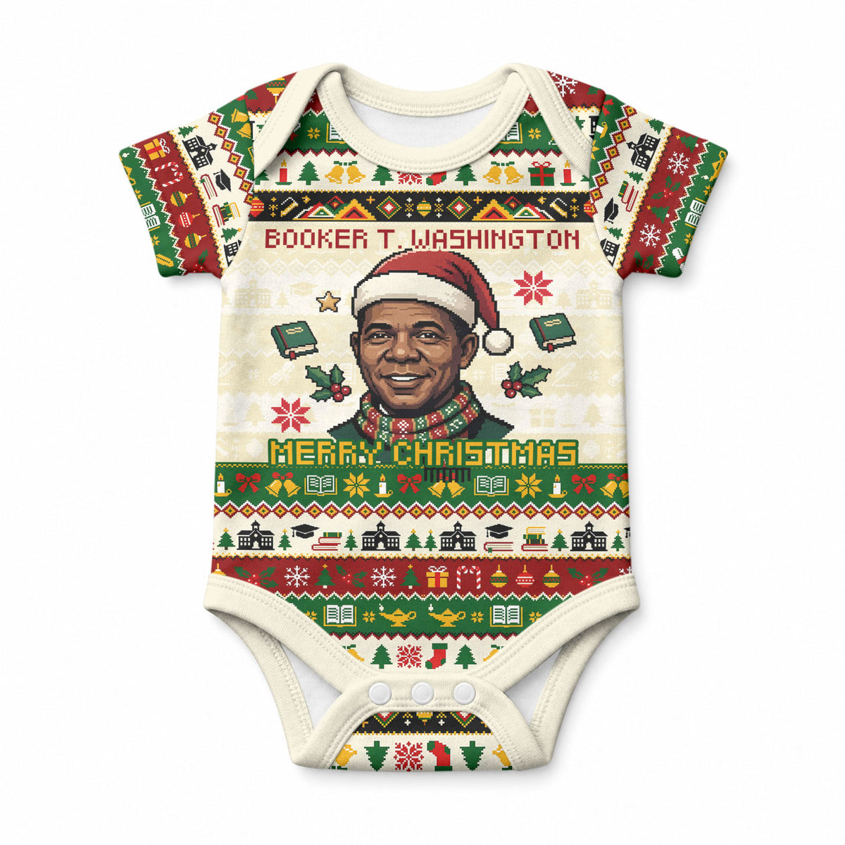 Booker T. Washington Christmas Santa Baby Onesie Black History Ugly Pixel Pattern