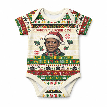 Booker T. Washington Christmas Santa Baby Onesie Black History Ugly Pixel Pattern