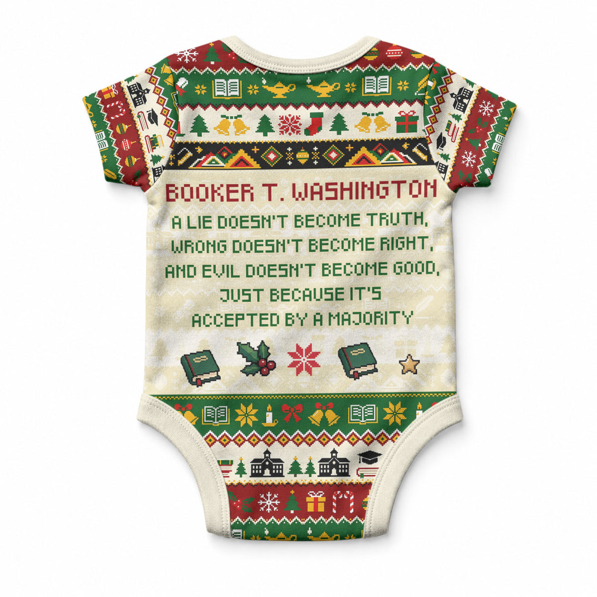 Booker T. Washington Christmas Santa Baby Onesie Black History Ugly Pixel Pattern