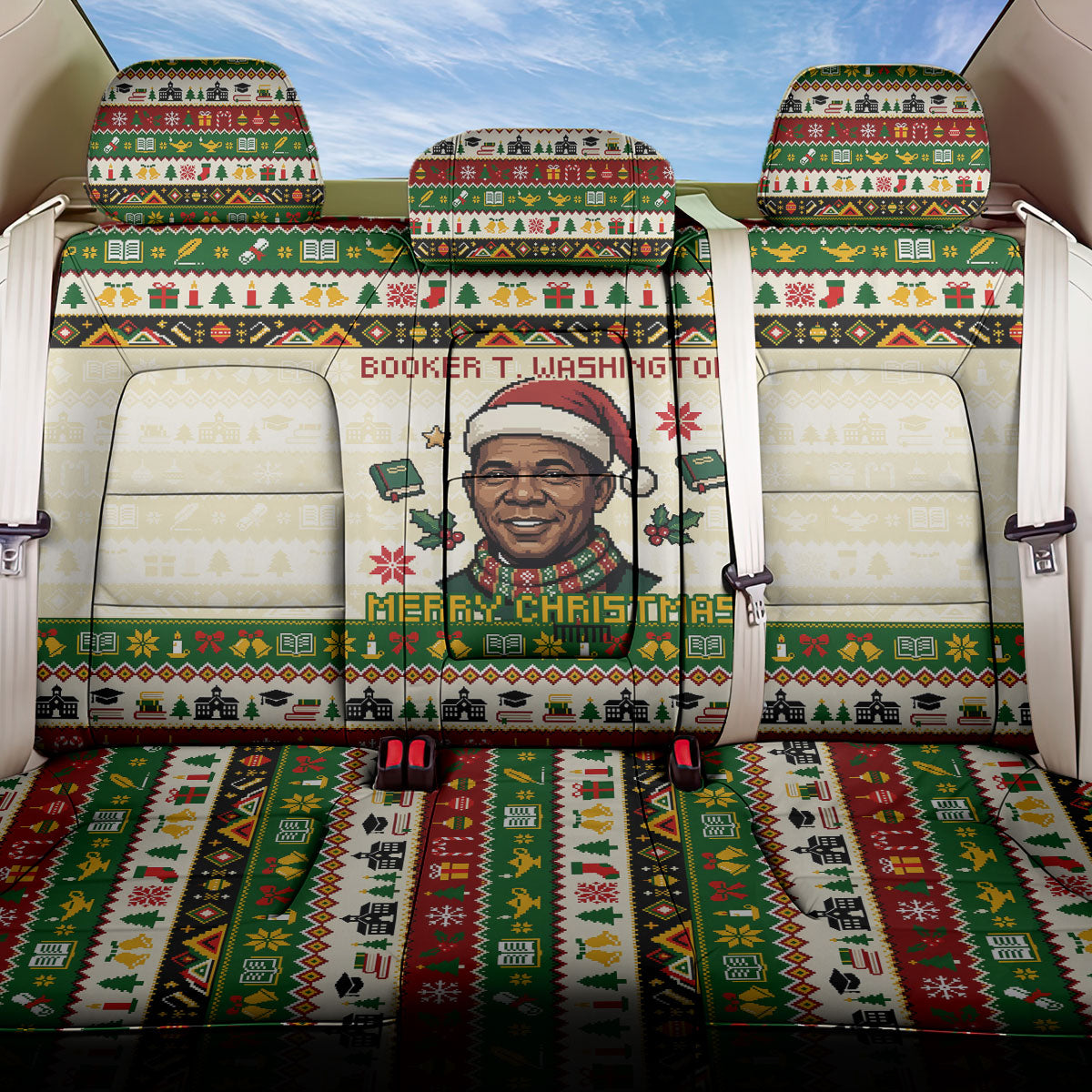 Booker T. Washington Christmas Santa Back Car Seat Cover Black History Ugly Pixel Pattern