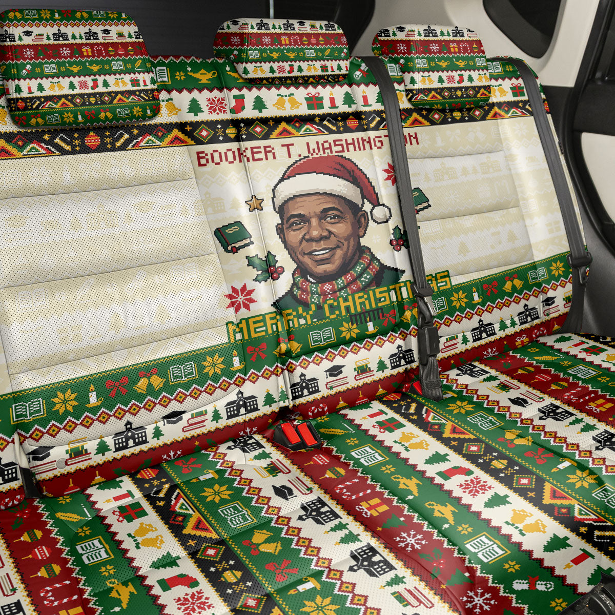 Booker T. Washington Christmas Santa Back Car Seat Cover Black History Ugly Pixel Pattern