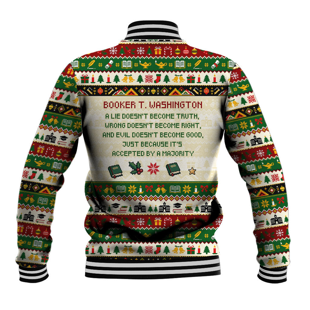 Booker T. Washington Christmas Santa Baseball Jacket Black History Ugly Pixel Pattern