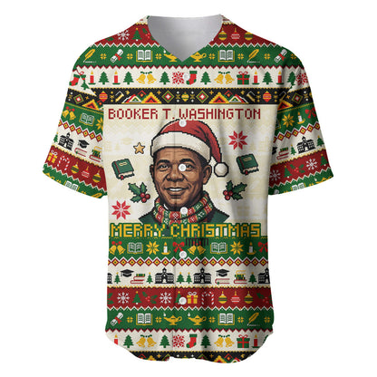 Booker T. Washington Christmas Santa Baseball Jersey Black History Ugly Pixel Pattern