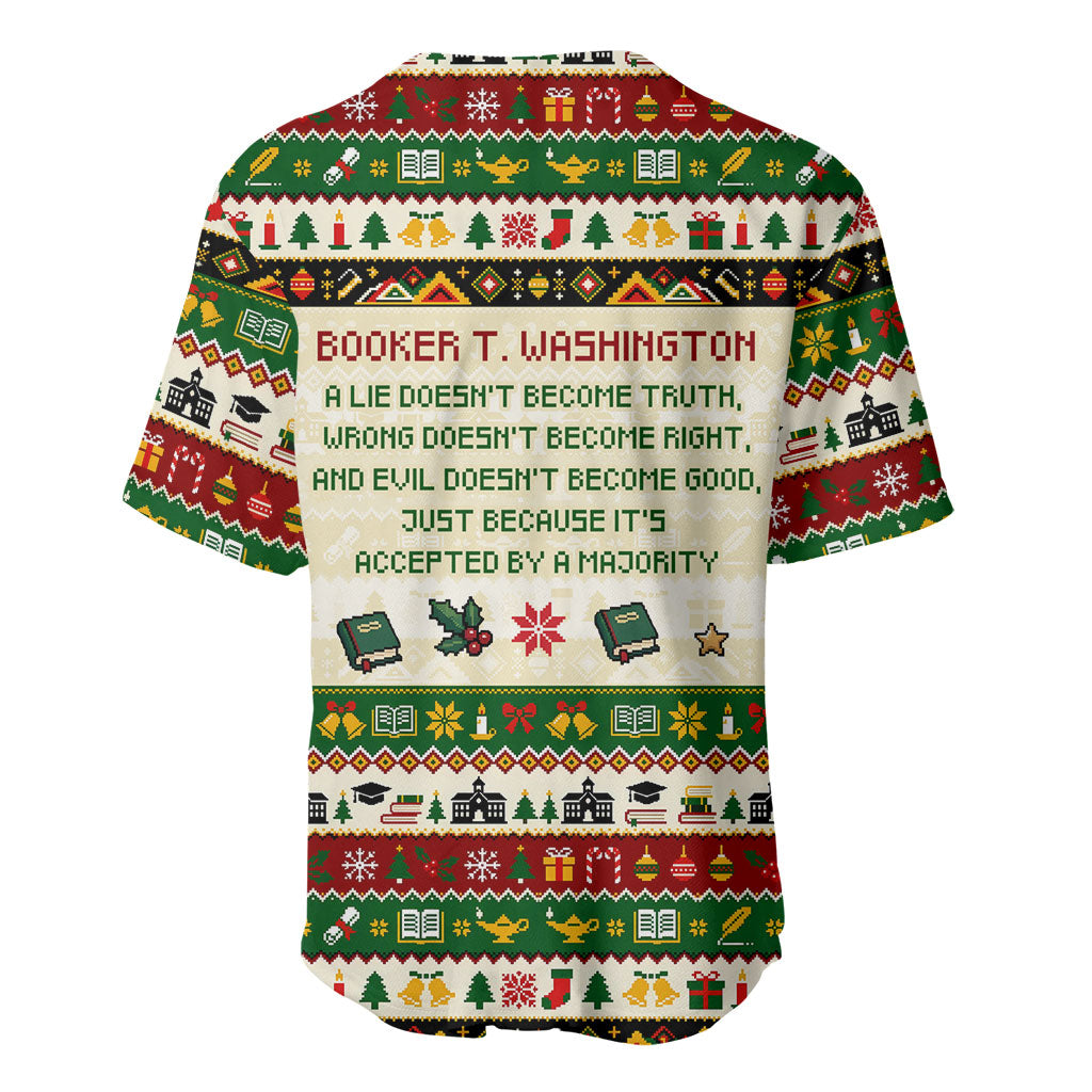 Booker T. Washington Christmas Santa Baseball Jersey Black History Ugly Pixel Pattern